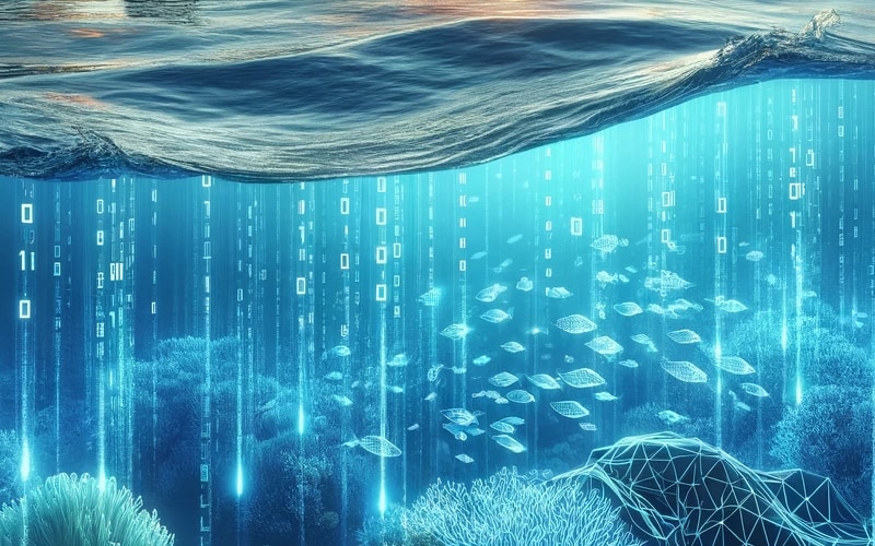 the ocean turning into a digital stream